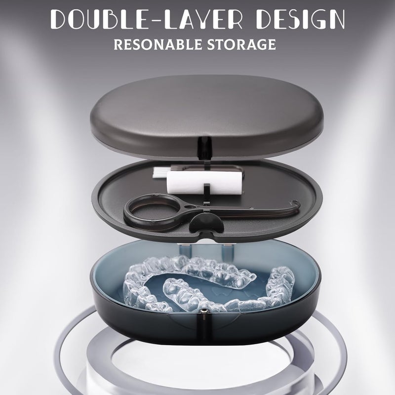 LONGMON New Double-layer Retainer Storage Case with Belt Chewing,Removal Tool,Cleaning Brush,Built in Mirror Orthodontic Retainer Case - Image 2